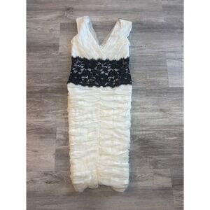 Tadashi Collection Ivory 100% Silk Ruched Lace Waist Cocktail Dress Size 6